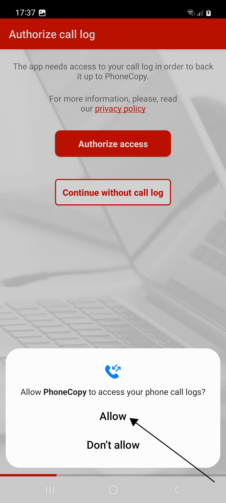 Allow access to call log