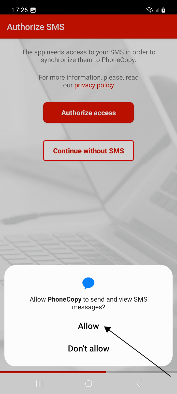 Allow access to SMS